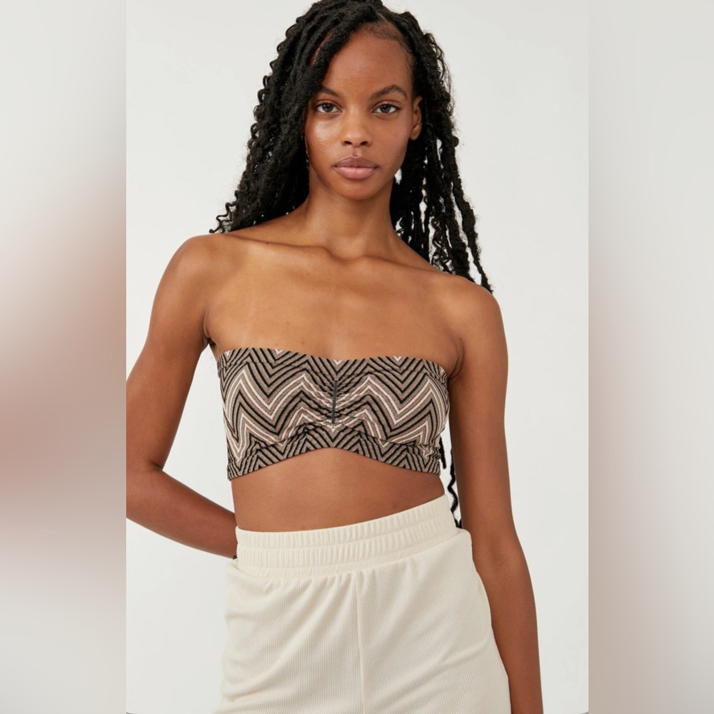 NWT Free People Desert Days Seamless Ruched Bandeau Natural Combo Boho Zig Zag